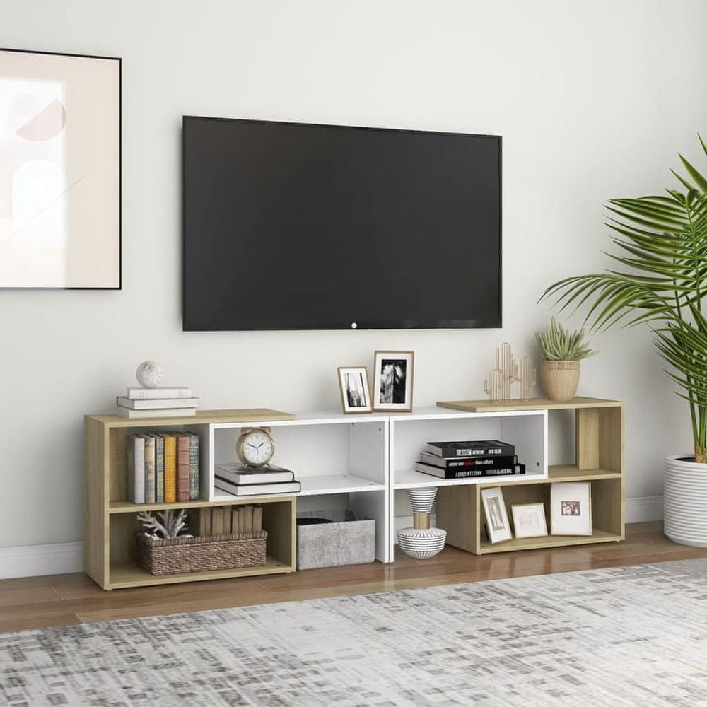 Vidaxl TV skrinka biela a dub sonoma 149x30x52 cm drevotrieska
